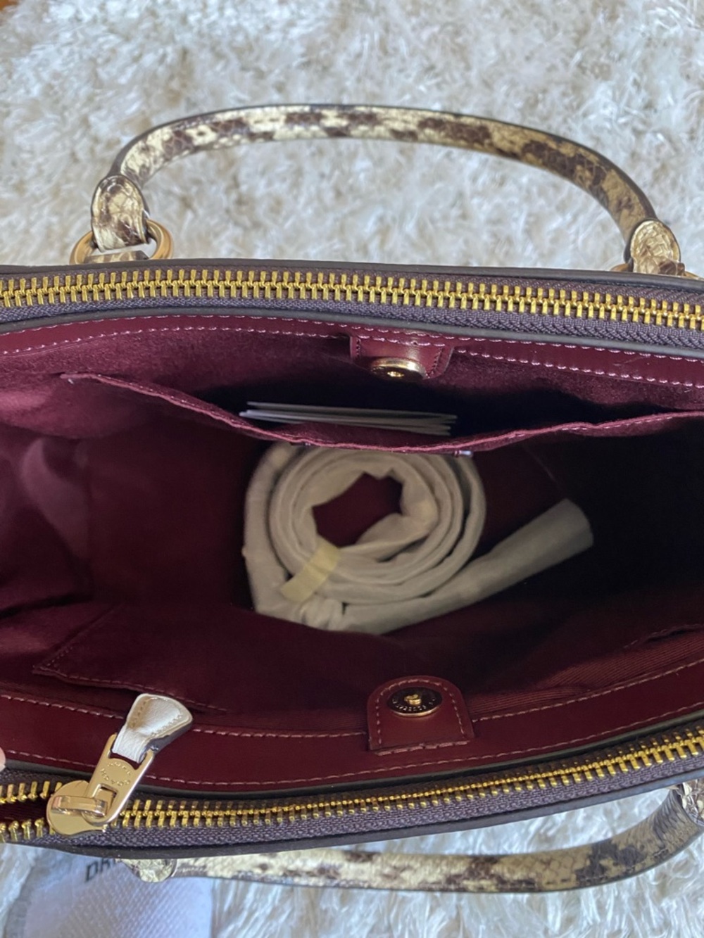 Coach Brown Signature Canvas Satchel with Snake-Print Handles and Gold Hardware - Picture 6 of 12